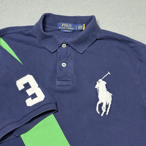 Polo Ralph Lauren Other - Polo Ralph Lauren Big Pony Polo Shirt Mens L Navy Green Stripe Number 3 USA